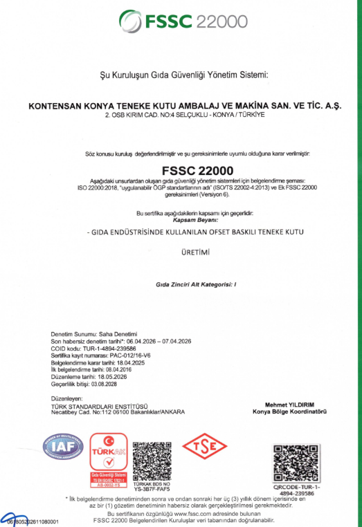 FSSC 22000 Food Safety Management System Certificate