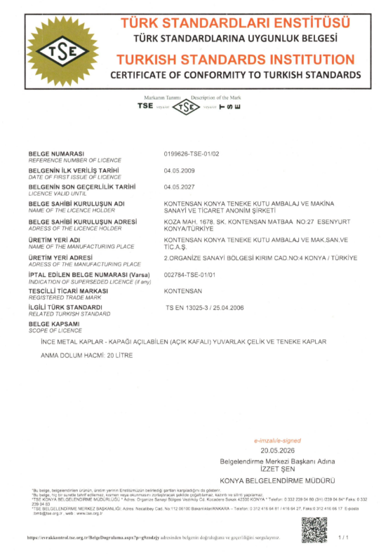 TSE Product Conformity Certificate
