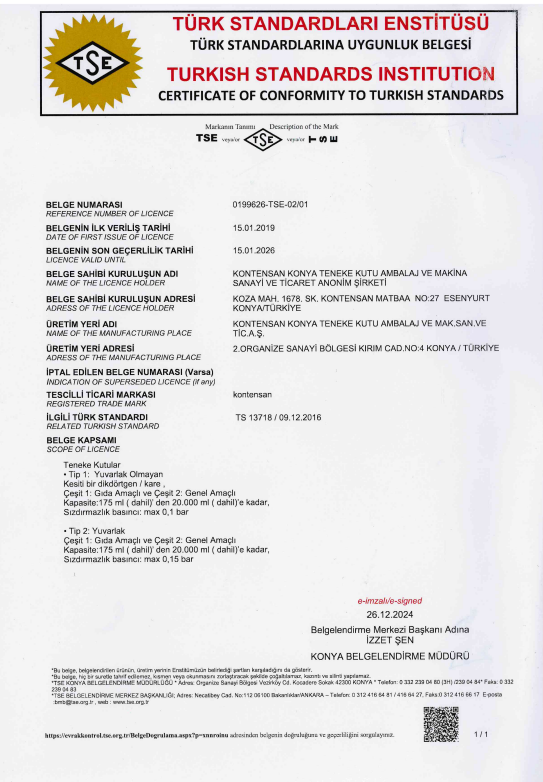 TSE Product Conformity Certificate