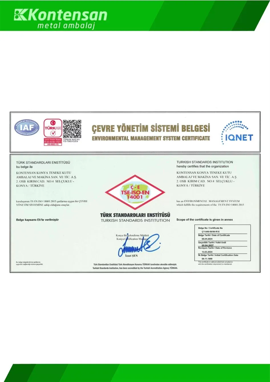 Çevre Yönetim Sistem Belgesi