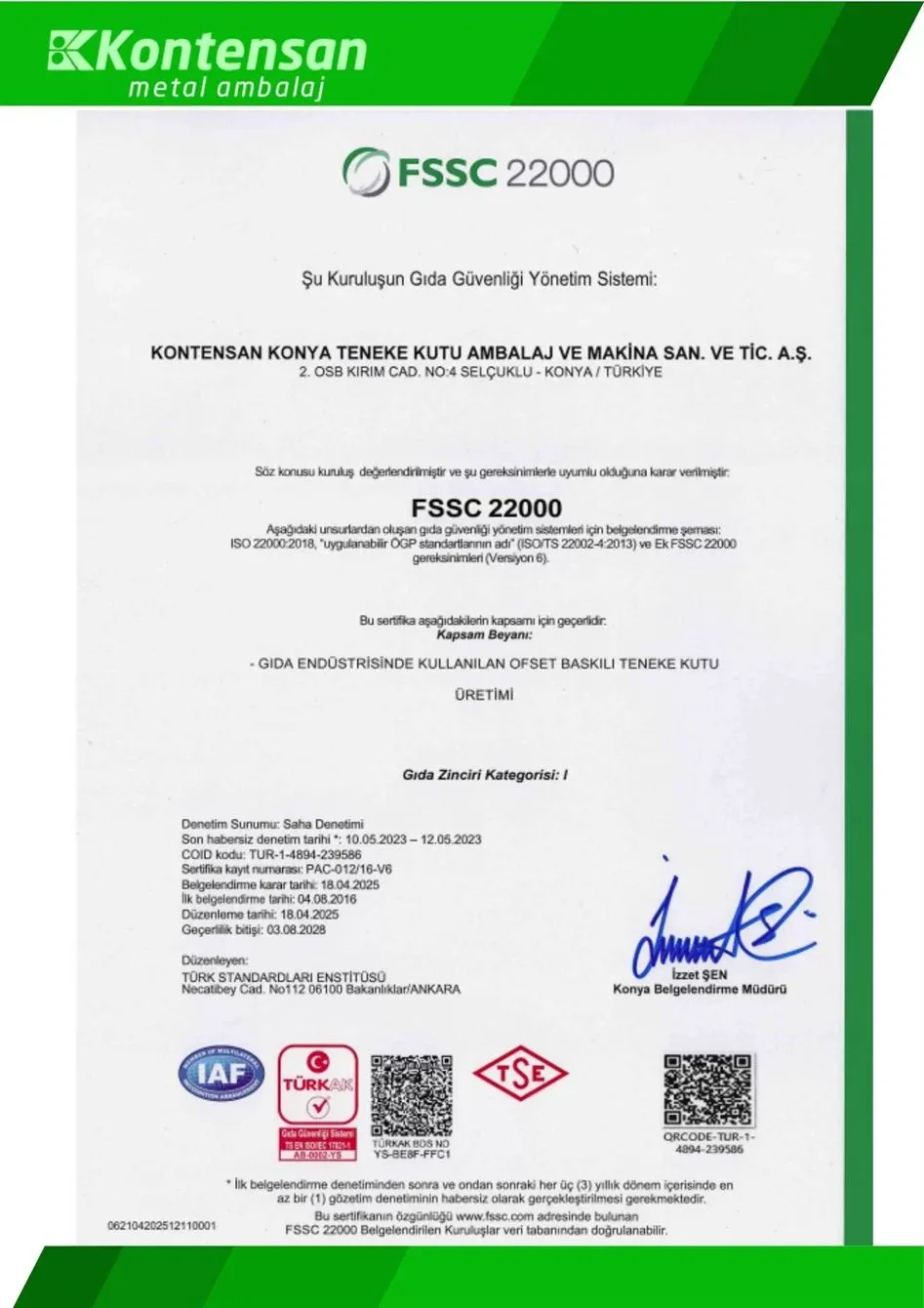FSSC 22000 Gıda Güvenliği Yönetim Sistem Belgesi