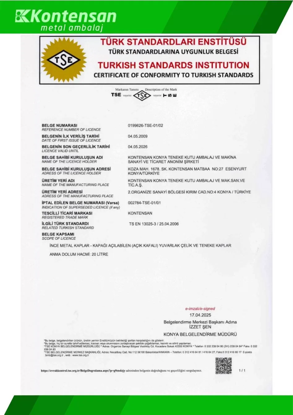 TSE Ürün Uygunluk Belgesi